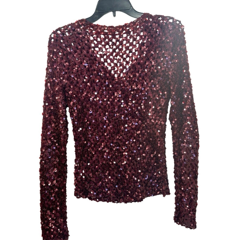 Iisli  Women's S Open Knit Burgandy Sequined Sweater Preowned Evening Party Wear